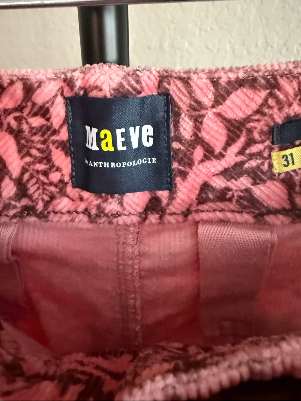 Anthropologie Maeve The Colette Pink Botanical Corduroy Wide Leg Pants 31 - Picture 4 of 15